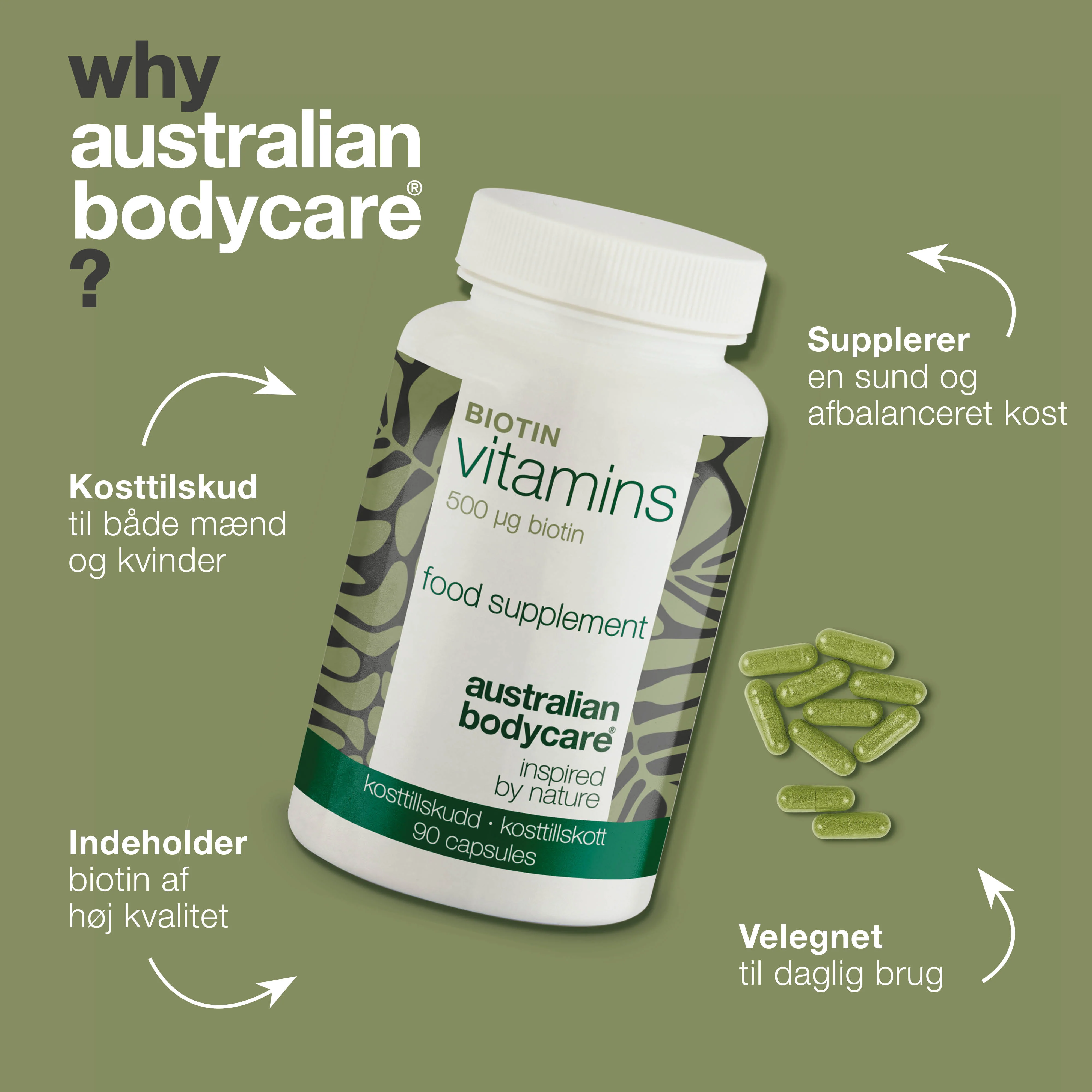 Biotin 500 µg – kosttilskud med vitamin B7 – 90 stk. — Biotin 500 µg med vitamin B7 – 90 tabletter til hud, hår og slimhinder. Indeholder biotin, Medicago sativa og vegetabilsk cellulose. - Image 4
