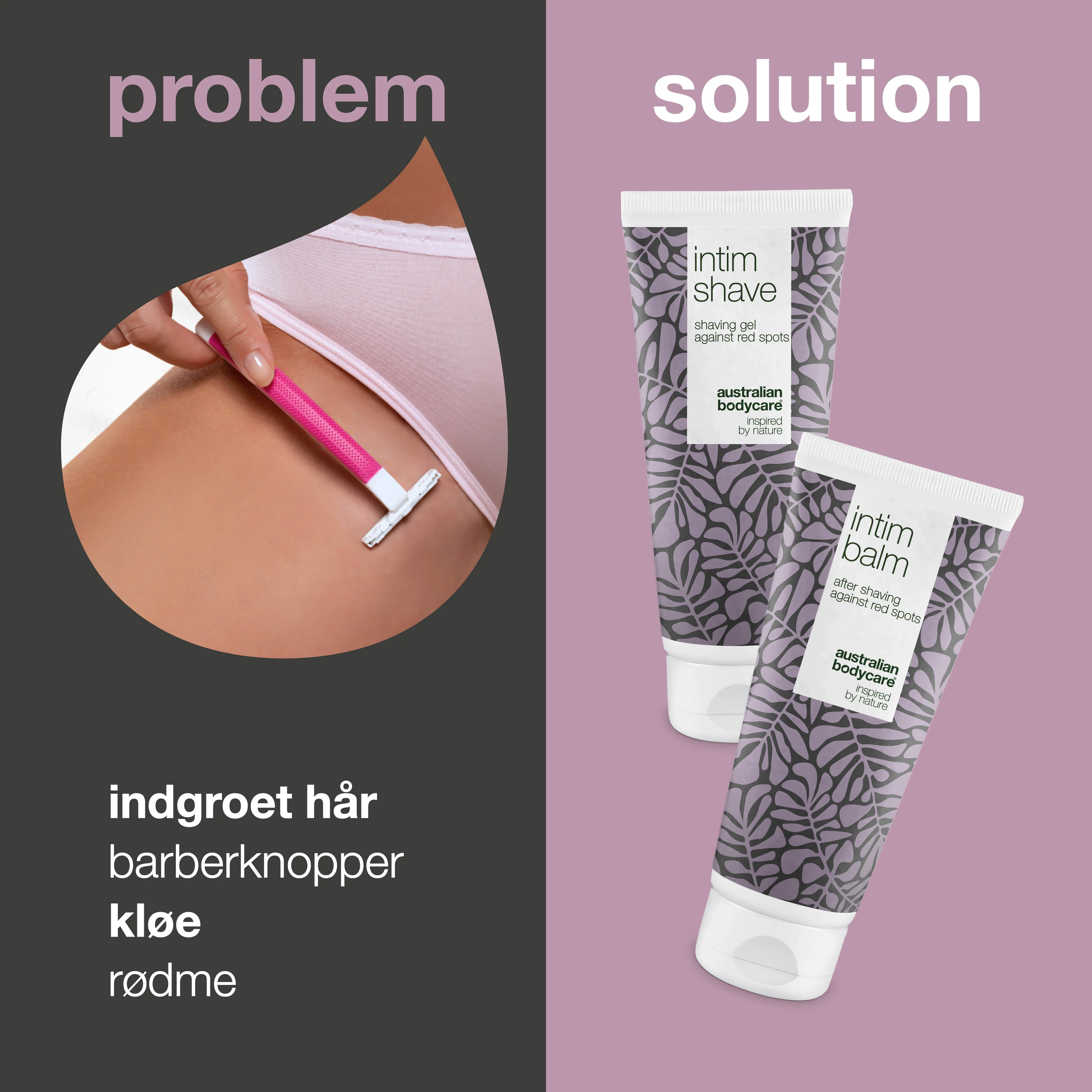XL Sæt til intimbarbering uden røde knopper — Stor intim barbergel og aftershave balm mod indgroede hår - Image 2