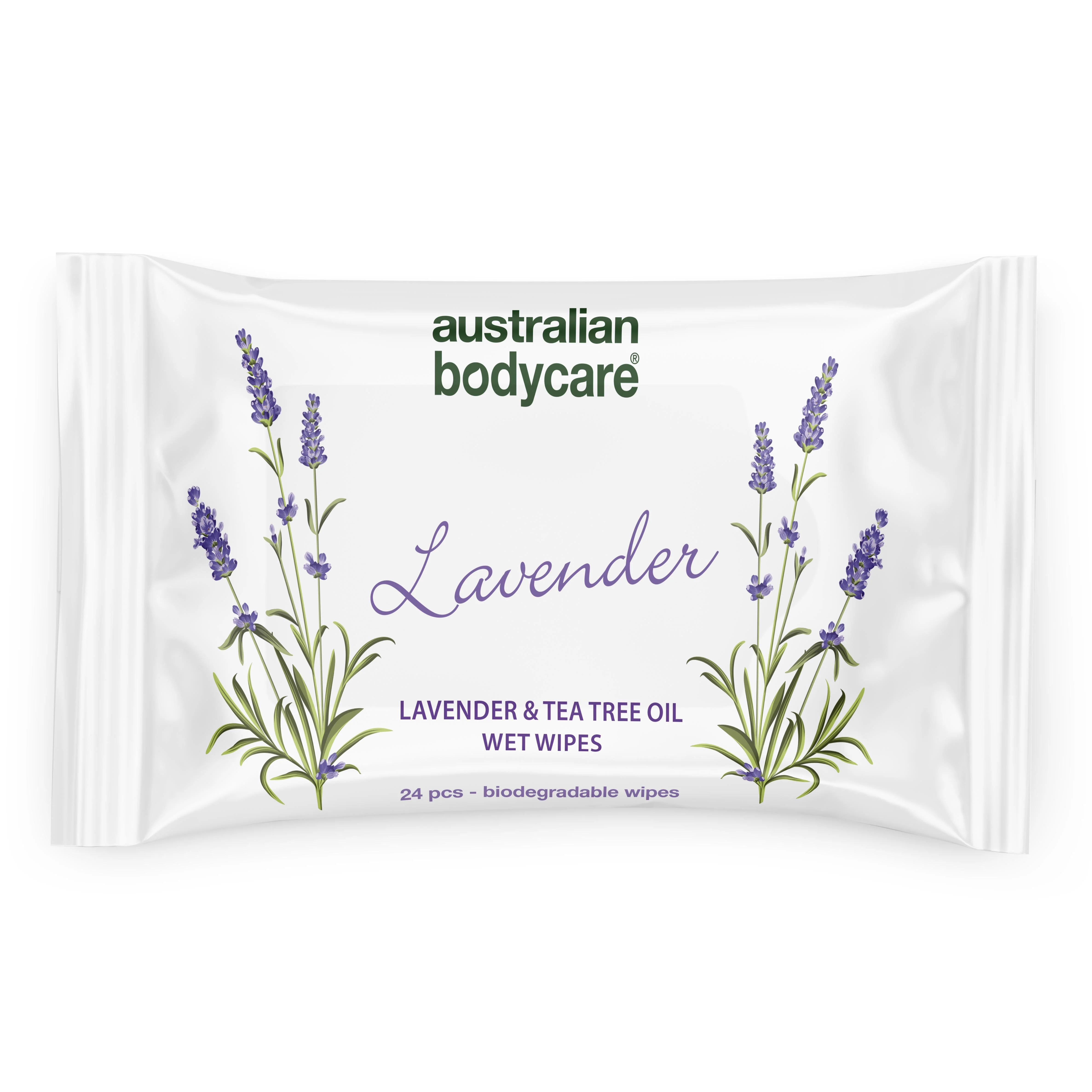 Vådservietter med Lavendel & Tea Tree Oil 24 stk. — Til rens og fugtpleje af ansigt og krop