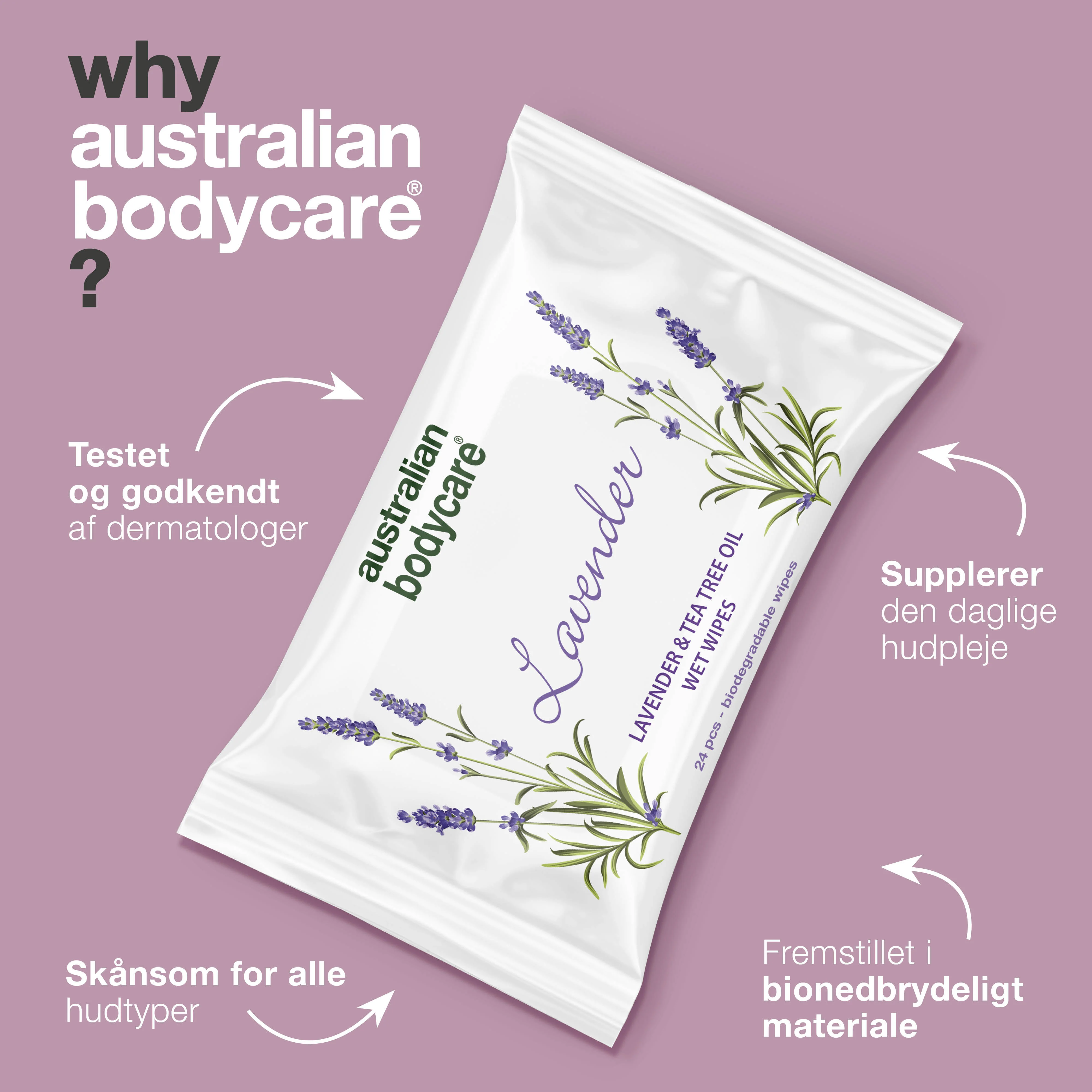 Vådservietter med Lavendel & Tea Tree Oil 24 stk. — Til rens og fugtpleje af ansigt og krop - Image 4
