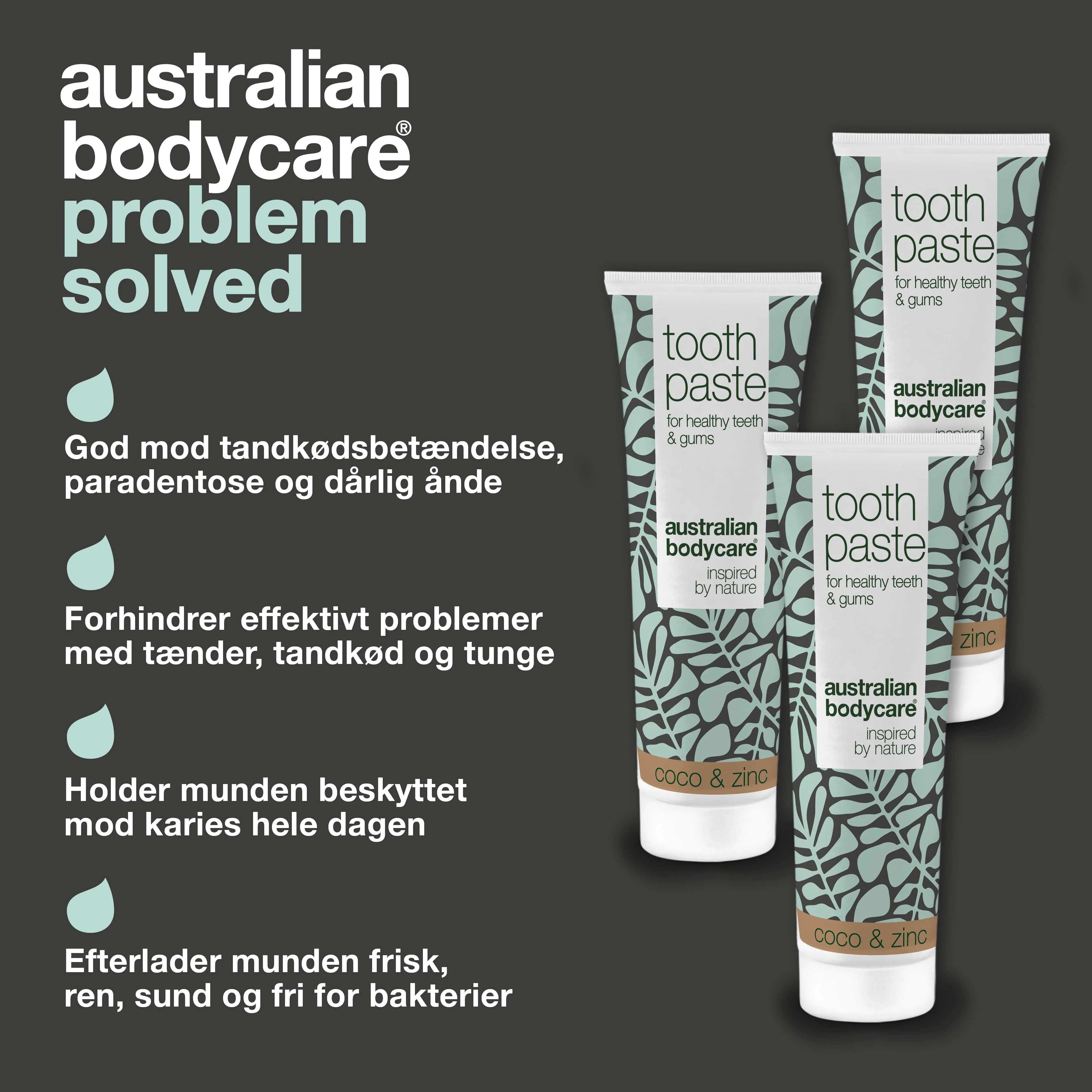 3 stk. Tea Tree Oil Tandpasta Kokos & Zink — Til daglig pleje ved paradentose, svamp og tandkødsbetændelse - Image 3