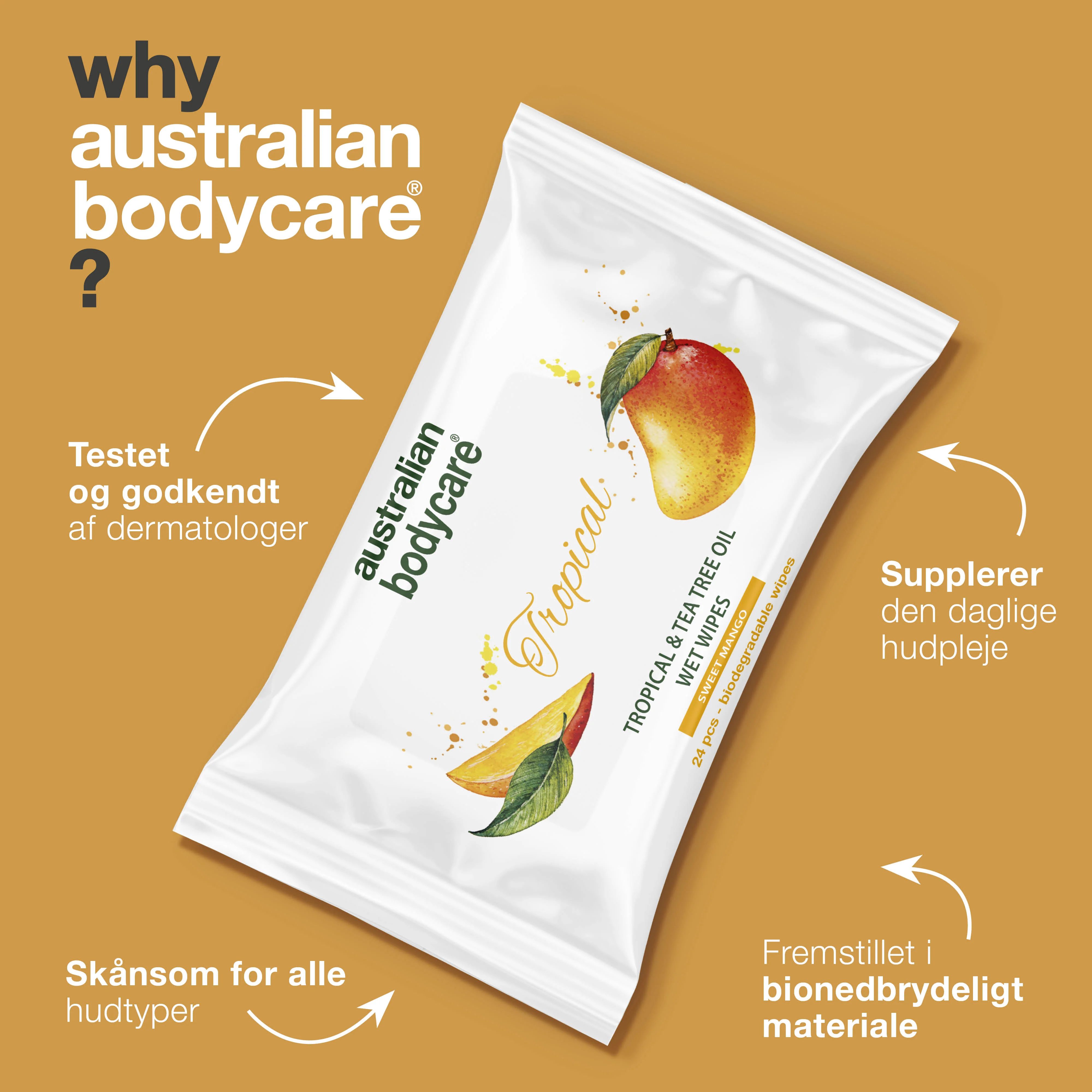 Tropical Vådservietter med Mango & Tea Tree Oil 24 stk. — Til daglig rens af krop og ansigt - Image 4